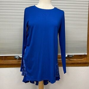 LOGO Lori Goldstein NWT Blue Stretch Floral Velvet Burnout Tunic Swing Top